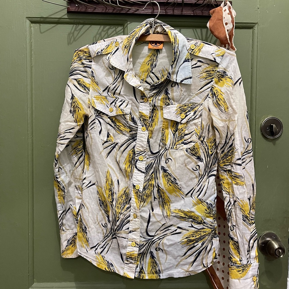 Tory Burch Button Up Botanical Print Long Sleeve … - image 1